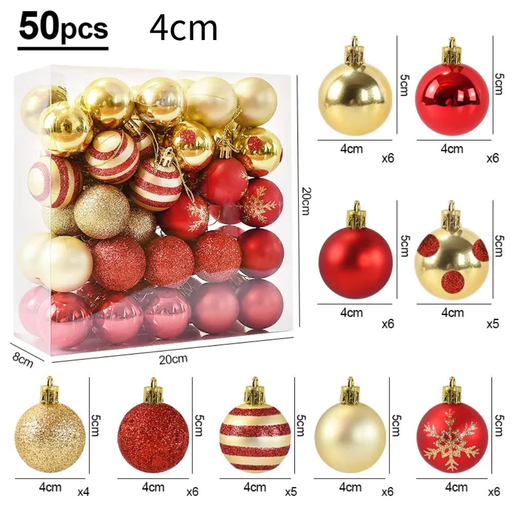 50Pcs Christmas Tree Balls Ornament Xmas Trees Hanging Bauble Pendant 2025 Christmas Decor For Home Navidad 2026 New Year Gifts