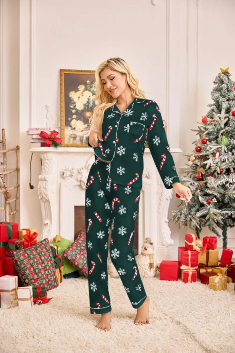 Autumn and Winter New Women's Christmas New Year Holiday Pajamas Long-Sleeved Long Pants Christmas Pajamas Homewear Set 2025