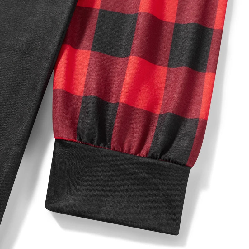 Christmas Family Pajamas – Long Sleeve Letter & Boots Top with Buffalo Plaid Pants