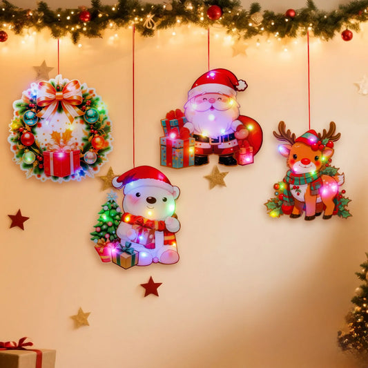 Luminous Door Hanging Decorations Christmas Home Diy Colorful Lights Snowman Scene Arrangement Hanging Decorations