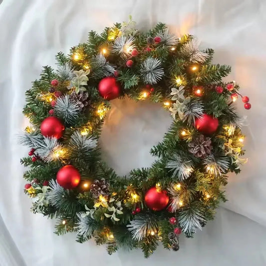 20-60cm Christmas Wreath with LED Fairy Light Door Hanging Garland Pine for Home Decorations Xmas Party Supplies Happy New Year
