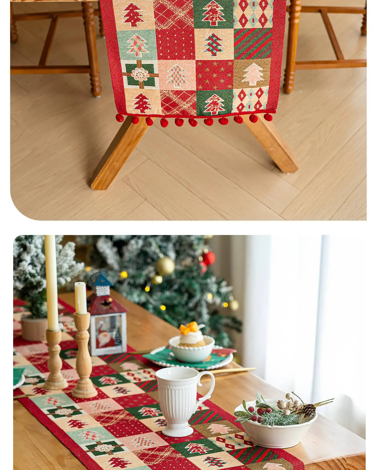 Retro Christmas Cotton and Linen Jacquard Table Runner Santa Claus Jacquard Long Table Runners Tv Cabinet Tablecloth Party Decor