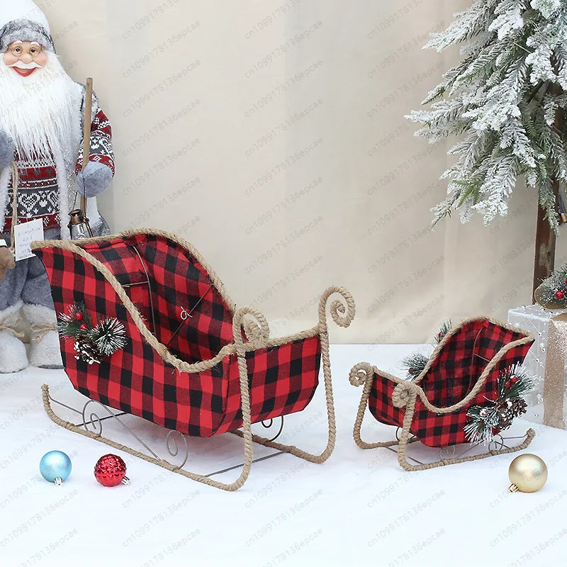 Christmas decorations,ornaments, pine cones, hemp ropes, decorative creative fabrics, Christmas snowmobile, deer cart, set props