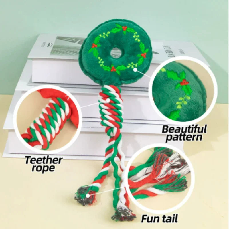 Pets Christmas Supplies Dog Squeakey Chew Toys Cotton Ropes Knot Molar Bite Toy Funny Cute Puppies Interactive Toy Xmas Gift
