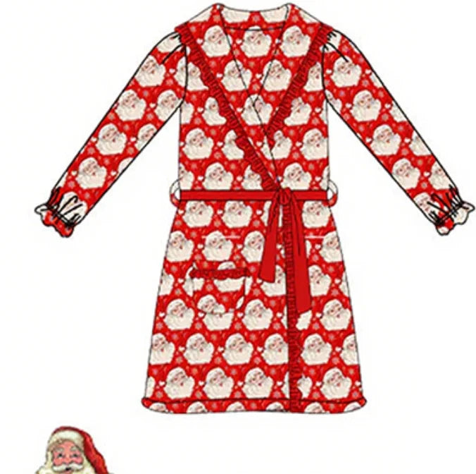 Boutique Children's Outfits Christmas Pajamas Robe Red Santa Claus Print Boys Girls Pyjamas Set Matching Robe
