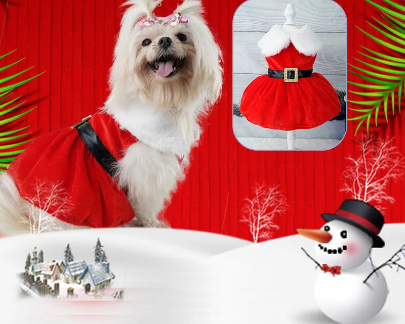 Cute Pet Dresses Christmas Festival Party Costume for Small Dogs Cats Red Princess Skirt Gifts Yorkshire French Bulldog Clothes