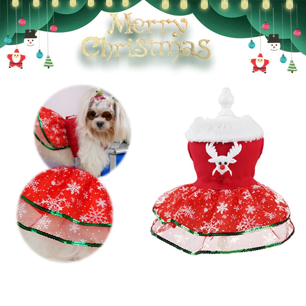 Dog Girls Winter Clothes Comfortable Christmas Dog Dress Soft Small Pet Red Skirt Suit Easy To Clean Christmas Dress Up Supplies