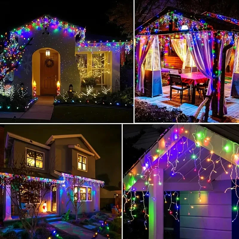 NEW Solar Christmas Icicle Lights 162/96 LED 8 Modes Waterproof Curtain String Lights for Outdoor Garden Room Holiday Lighting
