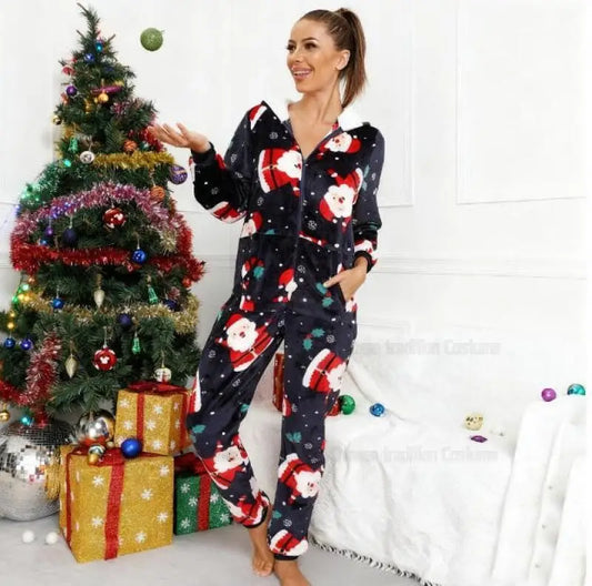 Onesie Christmas Pajama Women Jumpsuit Winter Warm Sleepwear Flannel Outfit Festival Party Suit Print Kigurumis Unisex