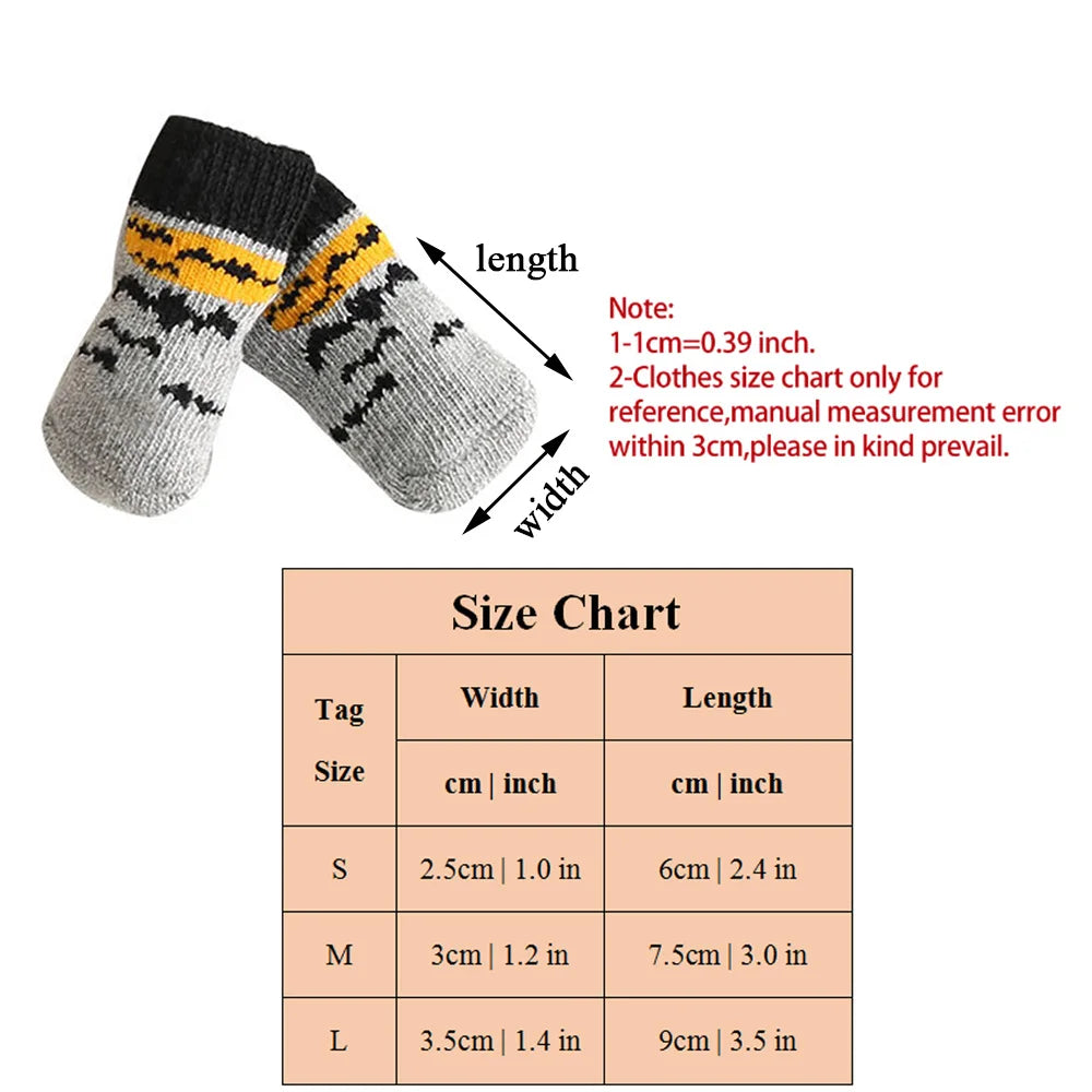 4pcs/set Winter Dog Socks Cute Pattern Foot Covers Warm Anti Slip Shoes Puppy Paw Protector Christmas Gift for Puppy Cat Dogs