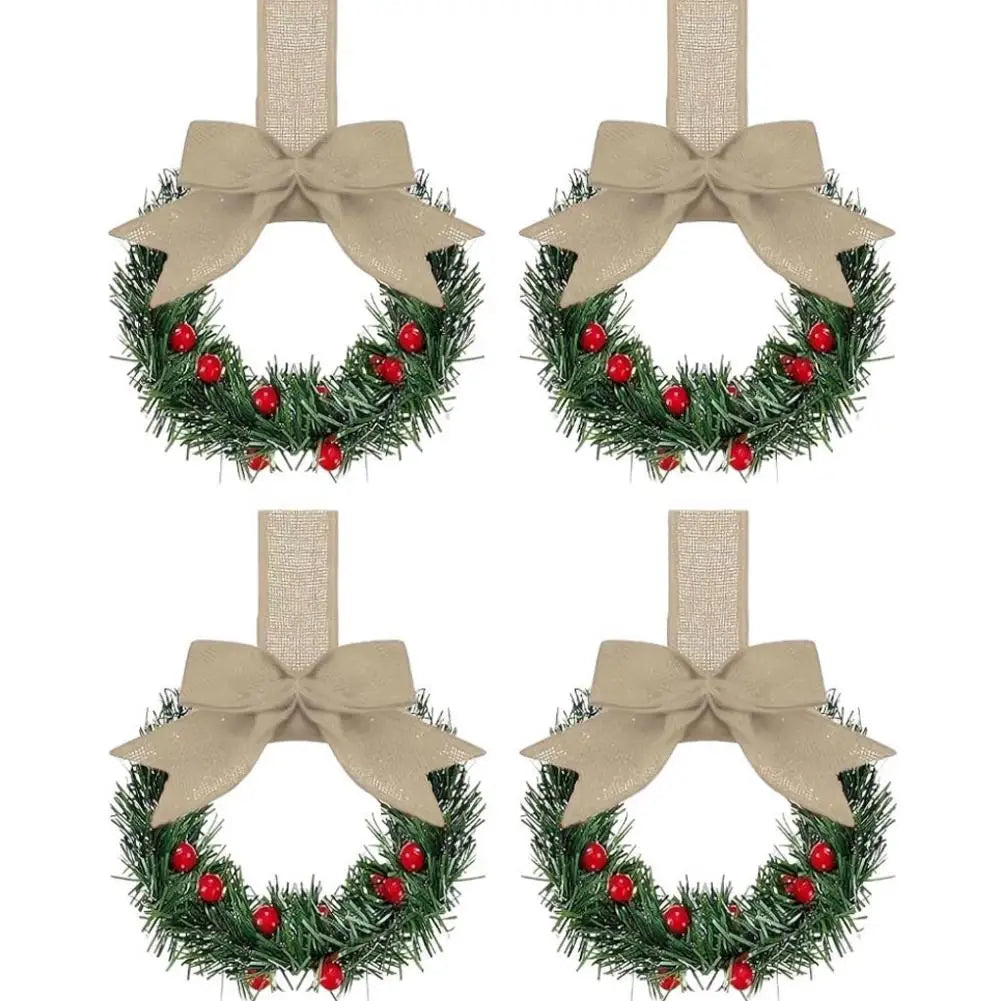 6Pcs Christmas Kitchen Wreath Decoration with Ribbon Bow Christmas Cupboard Wreath Decoration Christmas Home Party Decoration