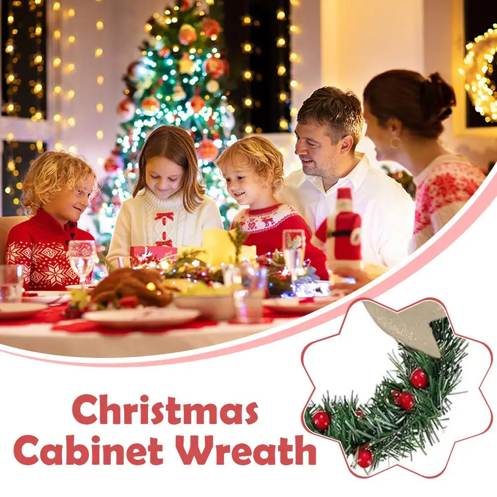 6Pcs Christmas Kitchen Wreath Decoration with Ribbon Bow Christmas Cupboard Wreath Decoration Christmas Home Party Decoration