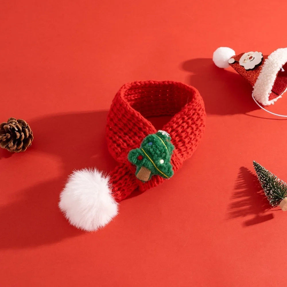 Christmas Cat Hat Cat Knitted Scarf Set Soft Winter Christmas Soft Santa Claus Costume Scarf For Dog Cats Pet Xmas Cat Supplies