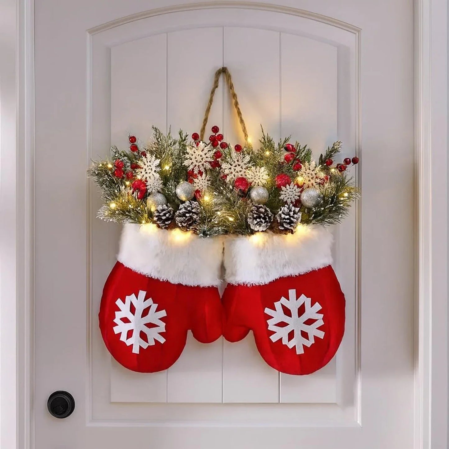 2025 Christmas Garland Creative Glove Shaped Simulated Flower Wreath Window Door Gate Decoration Door Sign Xmas Party Decoration