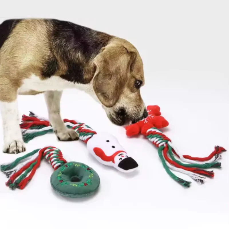 Pets Christmas Supplies Dog Squeakey Chew Toys Cotton Ropes Knot Molar Bite Toy Funny Cute Puppies Interactive Toy Xmas Gift