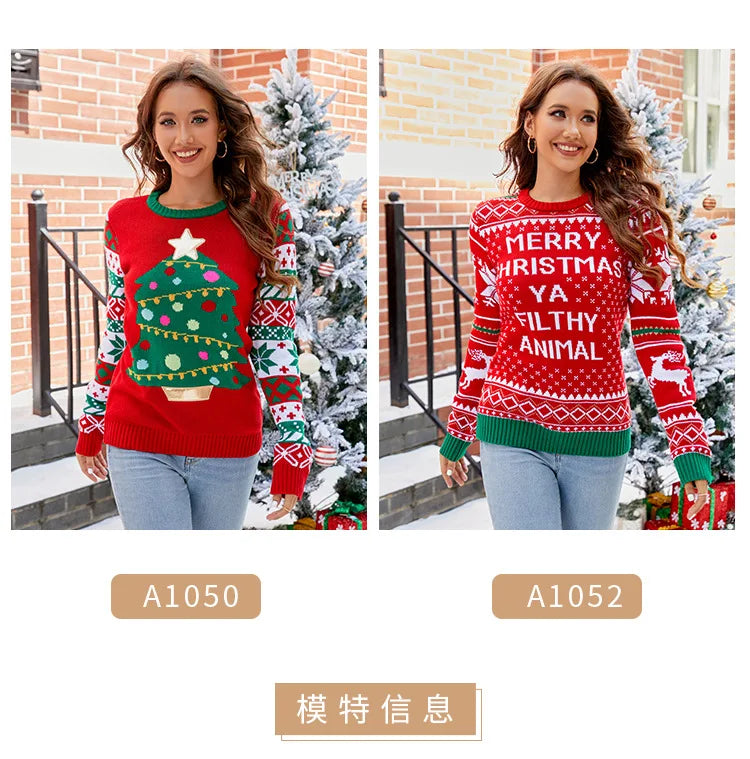 2025 Christmas Sweater Women Men, Xmas Tree Embroidery Knit Sweater, Casual Holiday Party Pullover, Funny Xmas Gift