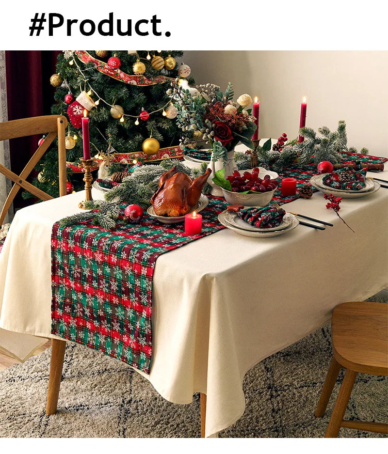 Christmas Table Decoration Runner Christmas Red Green Snowflake Checkered Table Runners Kitchen Living Room Dining Room Decor