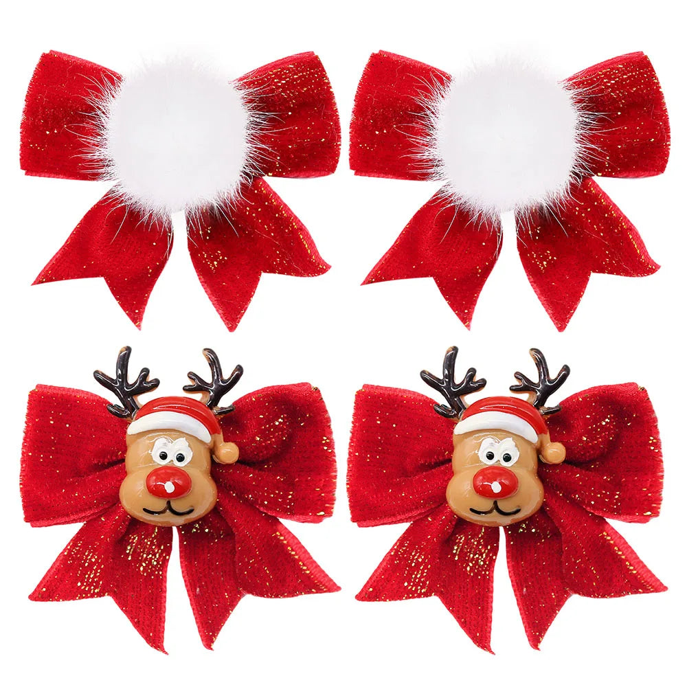 2PCS Dog Hair Clips For Christmas Party Red Style Dog Bows With Metal Clips Puppy Hair Accessories Cute Pet Supplies For Dogs