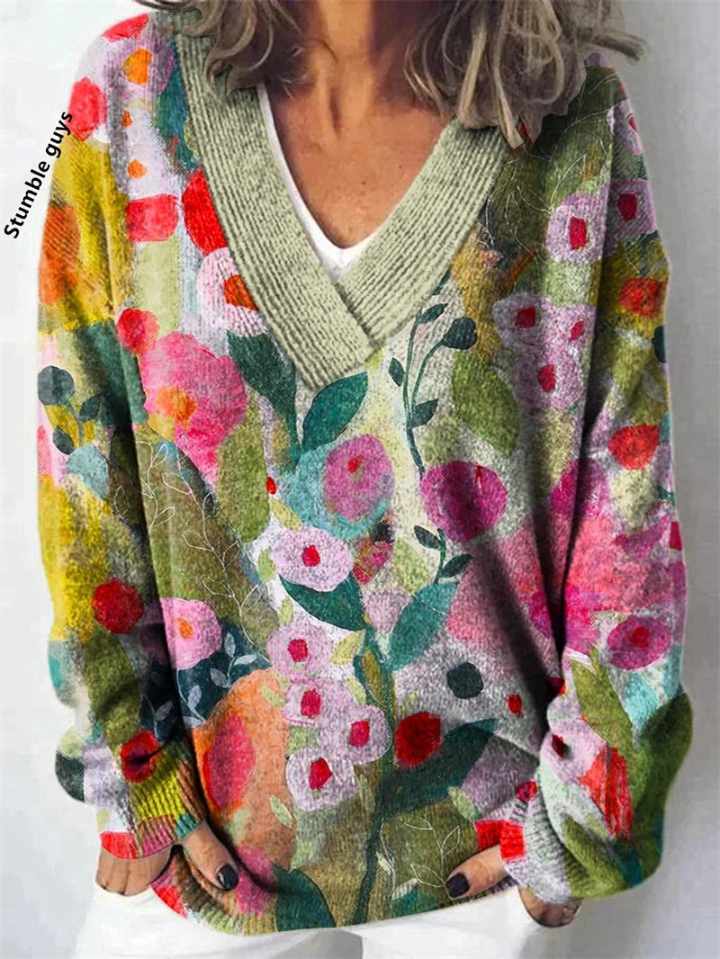 Women's Christmas Sweater Autumn Winter Casual Fashion European American Warm Deer Snowman Dog Print Y2K Knit Top