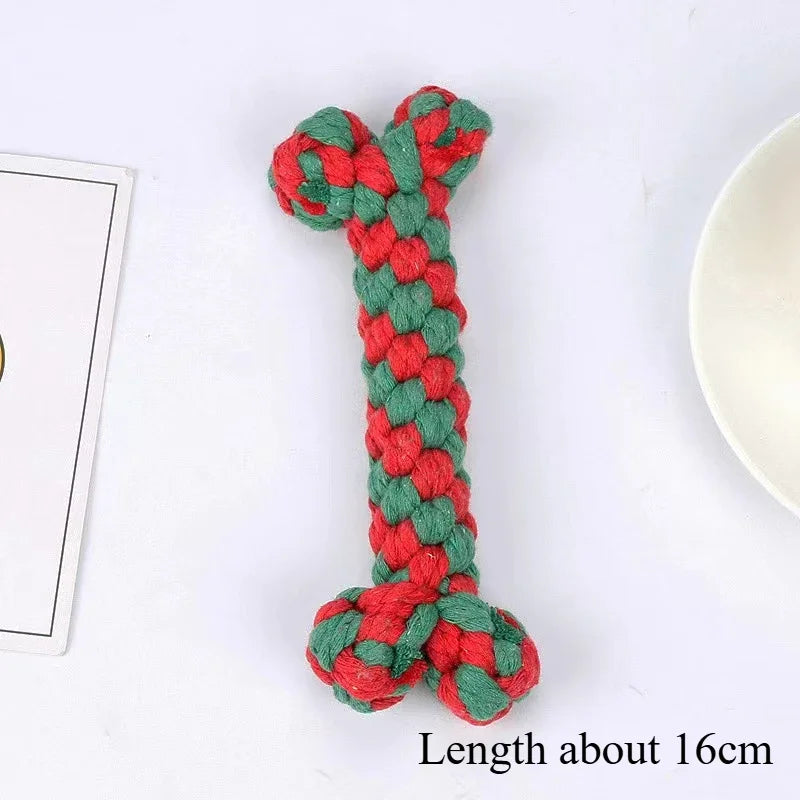 Christmas Dog Toy Pet Cotton Rope Knot Interactive Dog Toys Ball for Puppy Chihuahua Large Dogs Toothbrush Chew Dog Accessories