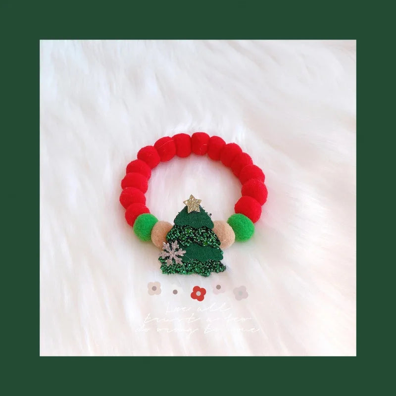Christmas Pet Collar with Pom - Poms & Festive Charms Elastic Rope Festive Accessory for Dogs Cats Holiday Decoration