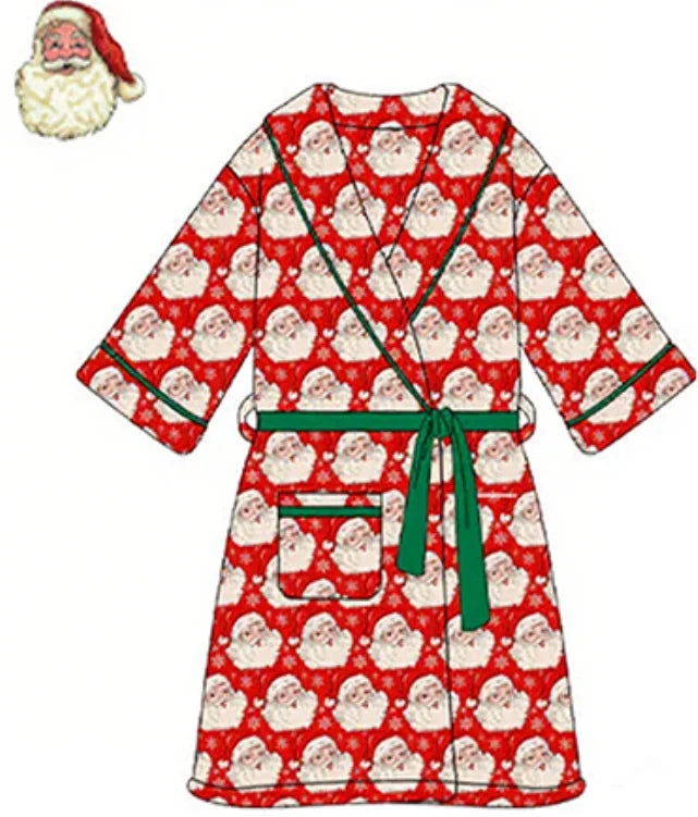 Boutique Children's Outfits Christmas Pajamas Robe Red Santa Claus Print Boys Girls Pyjamas Set Matching Robe