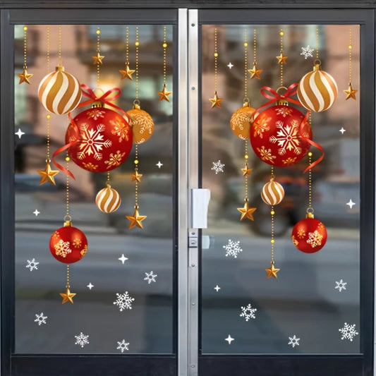 Christmas stickers, festive atmosphere decoration, colorful balls, stars, snowflakes, stickers, decorative glass window stickers