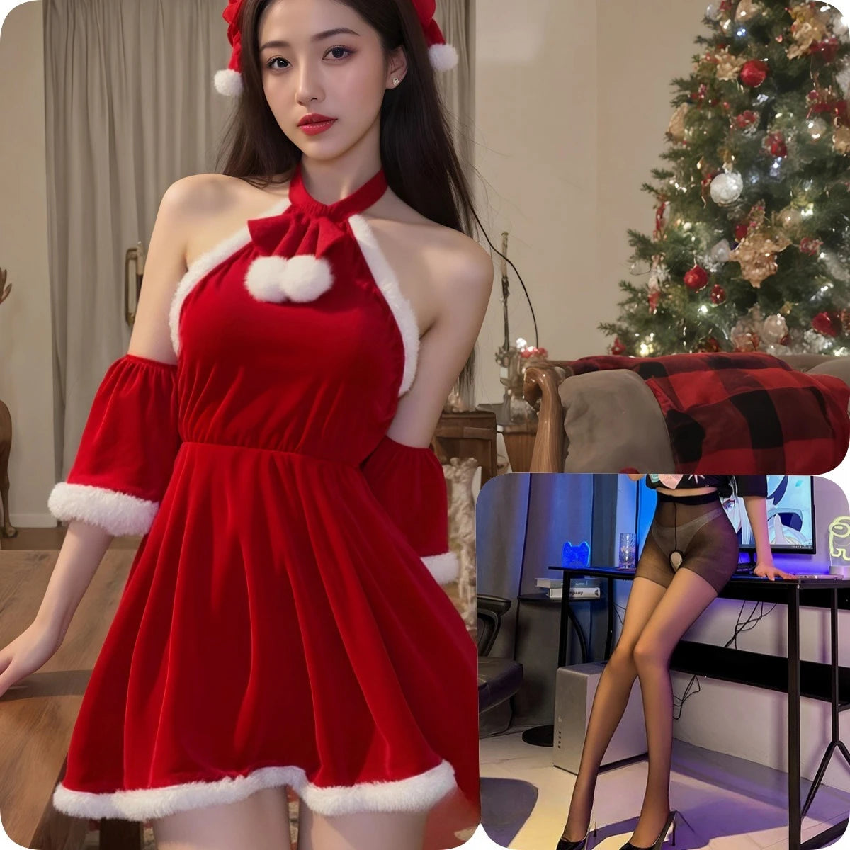 Christmas Sex Underwear Temptation Skirt Uniform Perspective Pure Desire Sex Fun Pajamas Robe Set