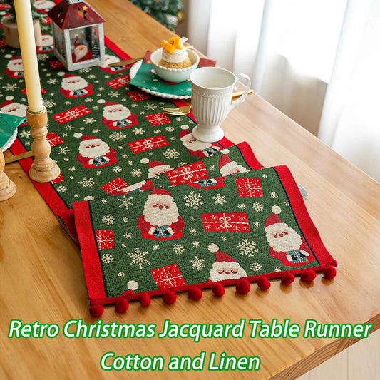 Retro Christmas Cotton and Linen Jacquard Table Runner Santa Claus Jacquard Long Table Runners Tv Cabinet Tablecloth Party Decor