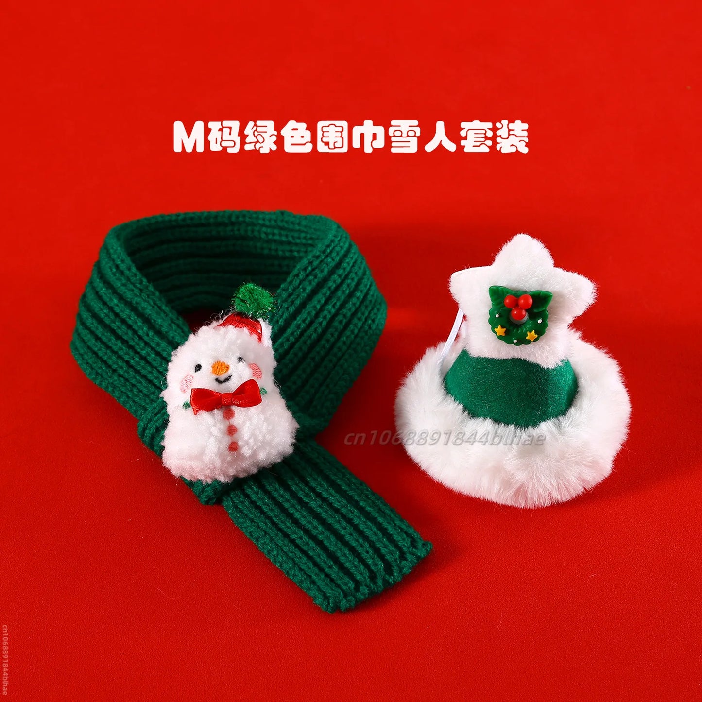Elk Pet Dog Knitted Christmas Scarf Cat Hat Dog Yarn Cartoon Elk Snowman Warm Plush Hat Set Dog Accessories for Small Dogs