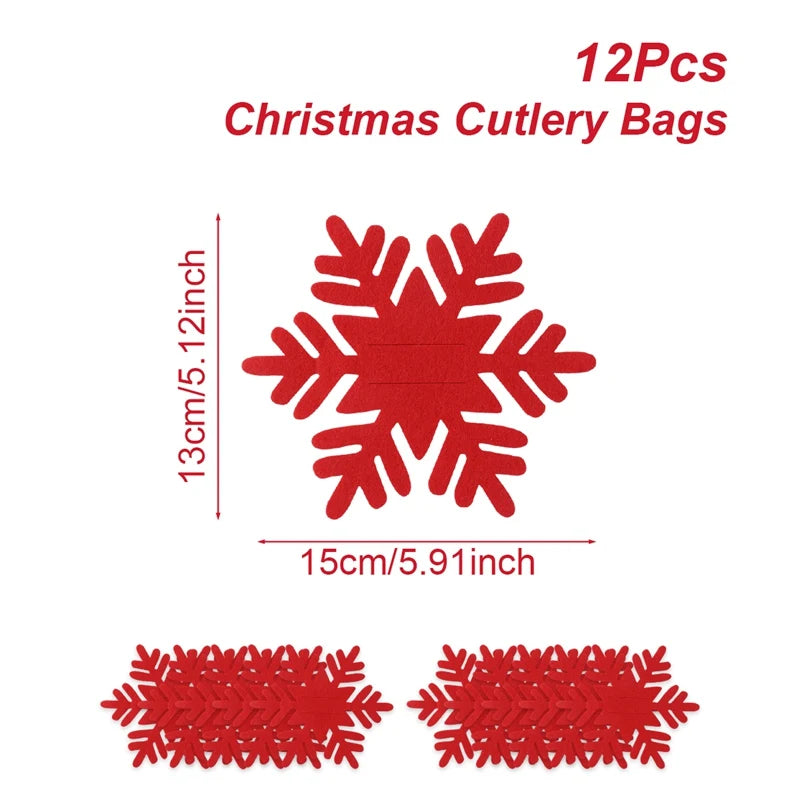 12pcs Christmas Felt Cutlery Holders with Tree Snowflake Design Merry Christmas Decoration for Home 2025 Navidad Natal New Year