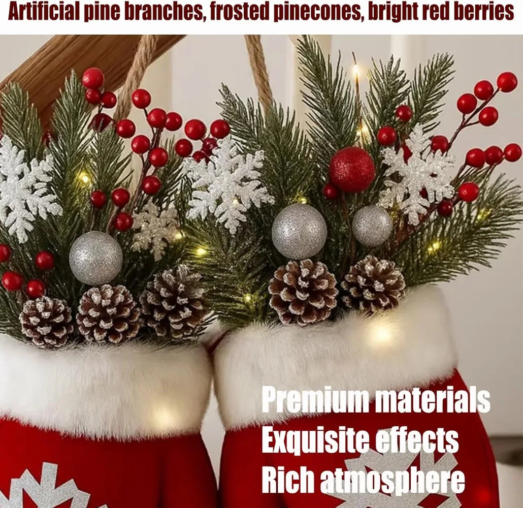 2025 Christmas Garland Creative Glove Shaped Simulated Flower Wreath Window Door Gate Decoration Door Sign Xmas Party Decoration