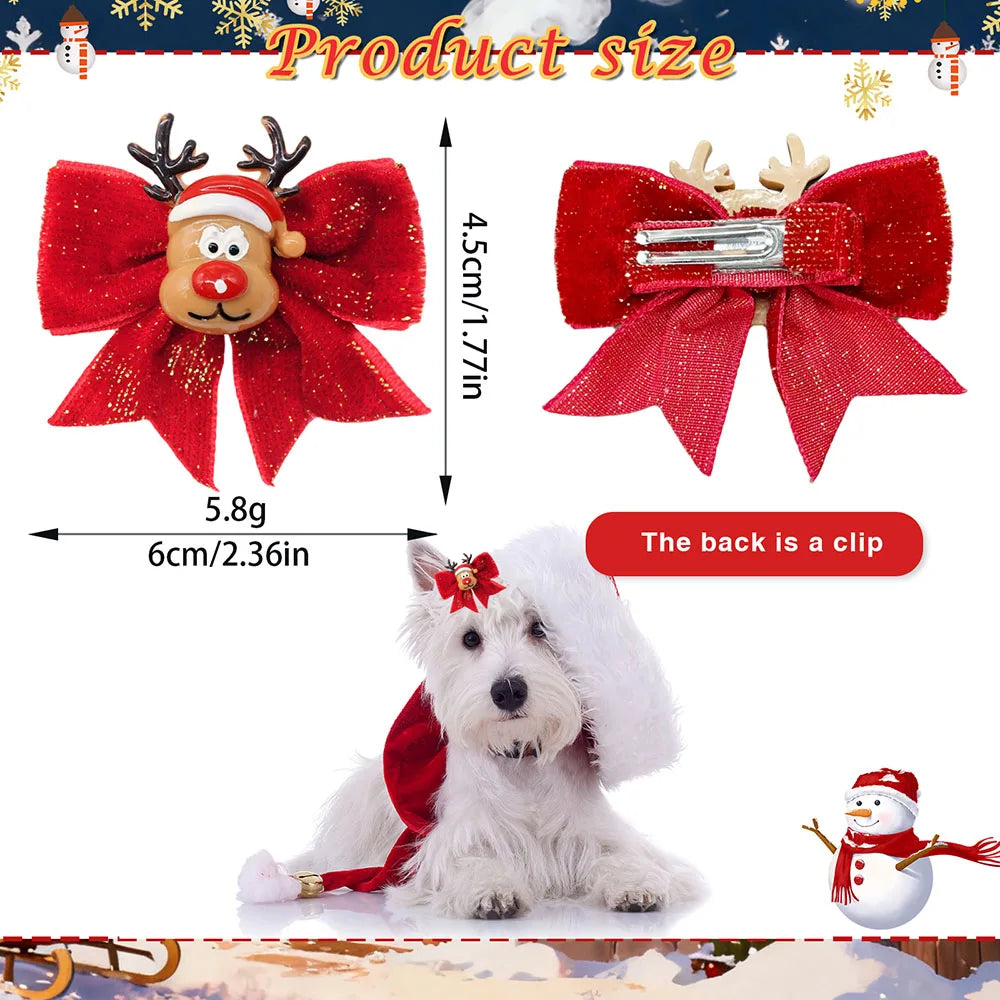 2PCS Dog Hair Clips For Christmas Party Red Style Dog Bows With Metal Clips Puppy Hair Accessories Cute Pet Supplies For Dogs