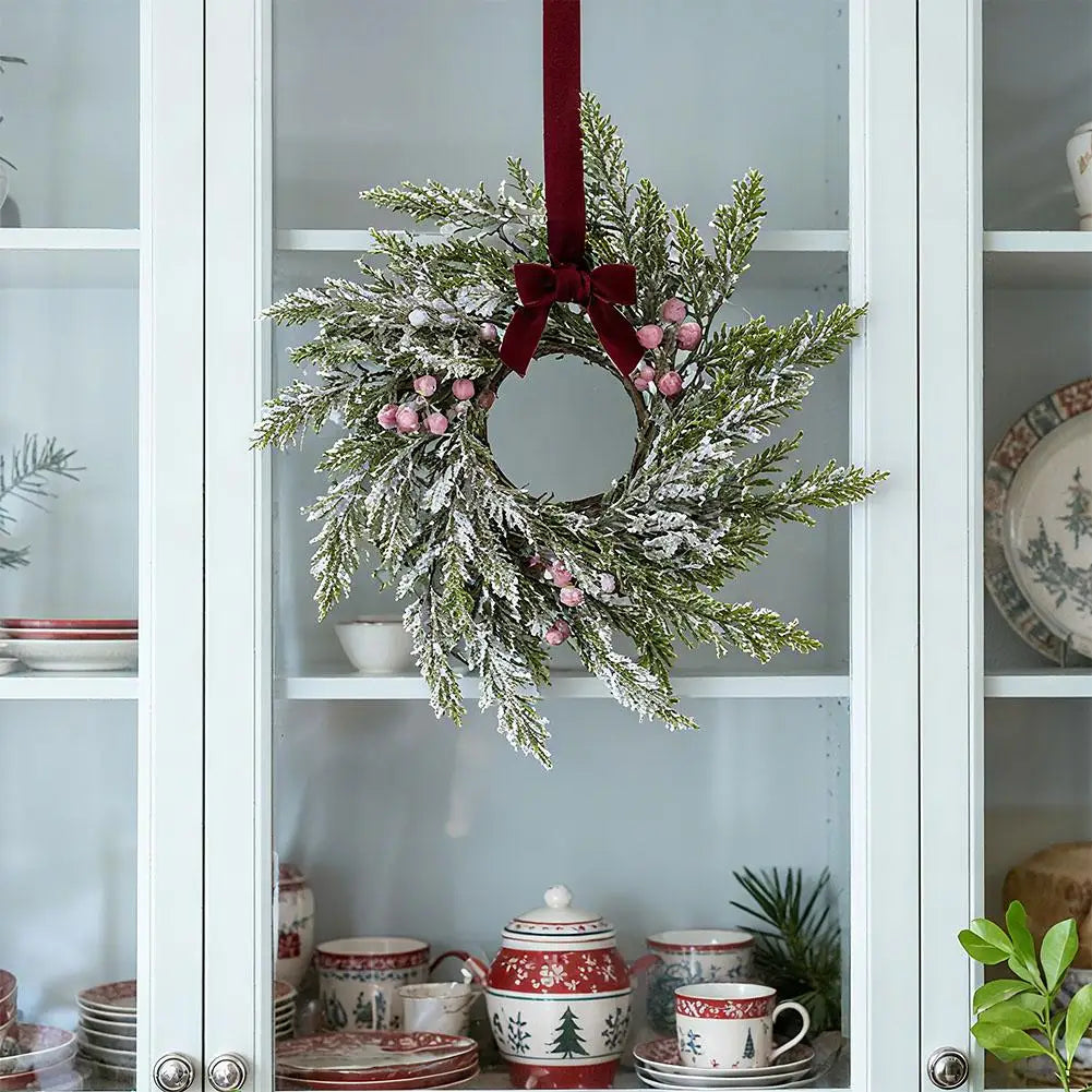 Christmas Kitchen Cabinet Wreaths With Bow Ribbon Hanging Cabinet Doors Wreaths Decor Kitchen Window Outdoor Indoor Holiday