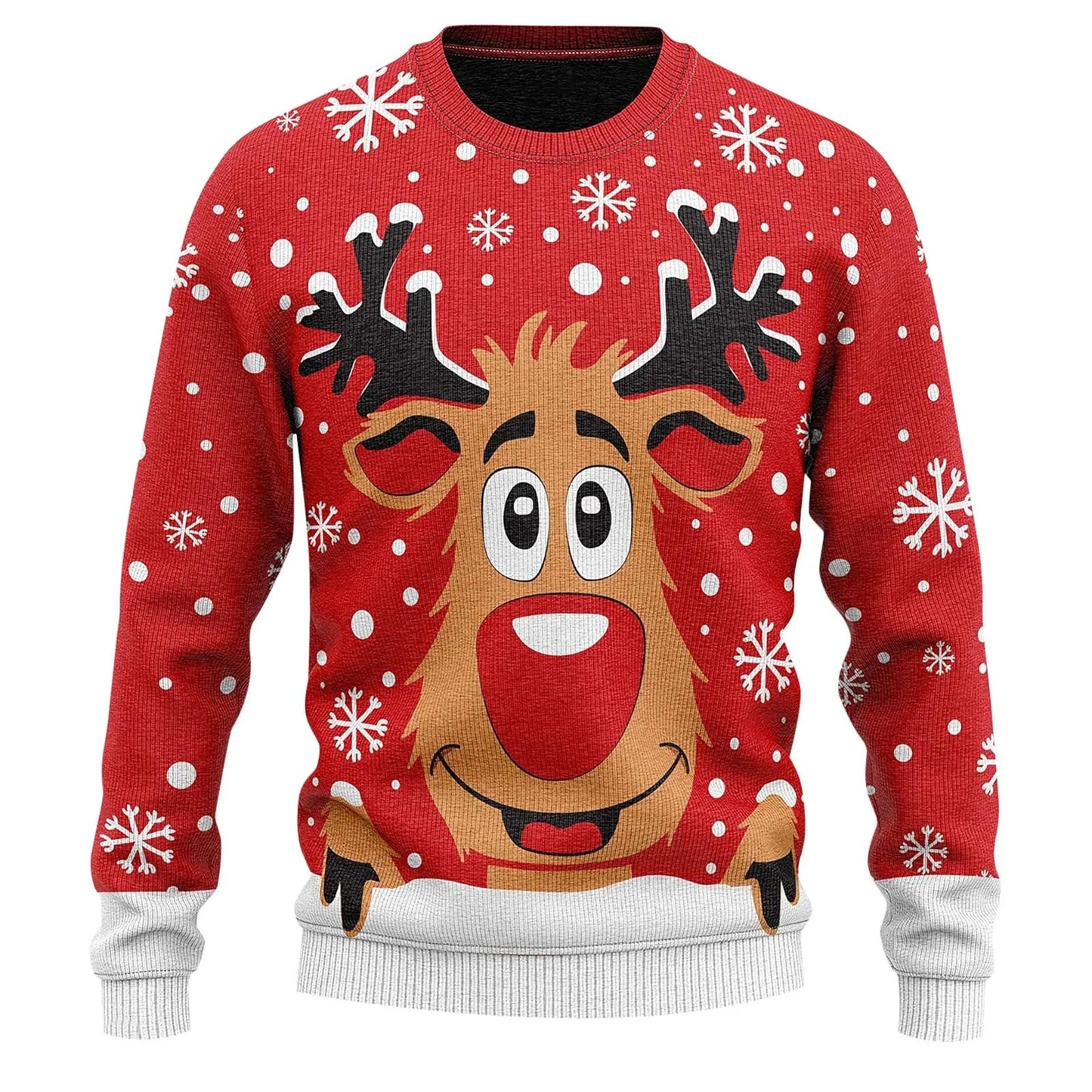 Ugly Christmas Sweater Men's Knitted Pullover Sweater Reindeer Print Round Neck Long Sleeve Pullover Top Fashion Christmas Gift