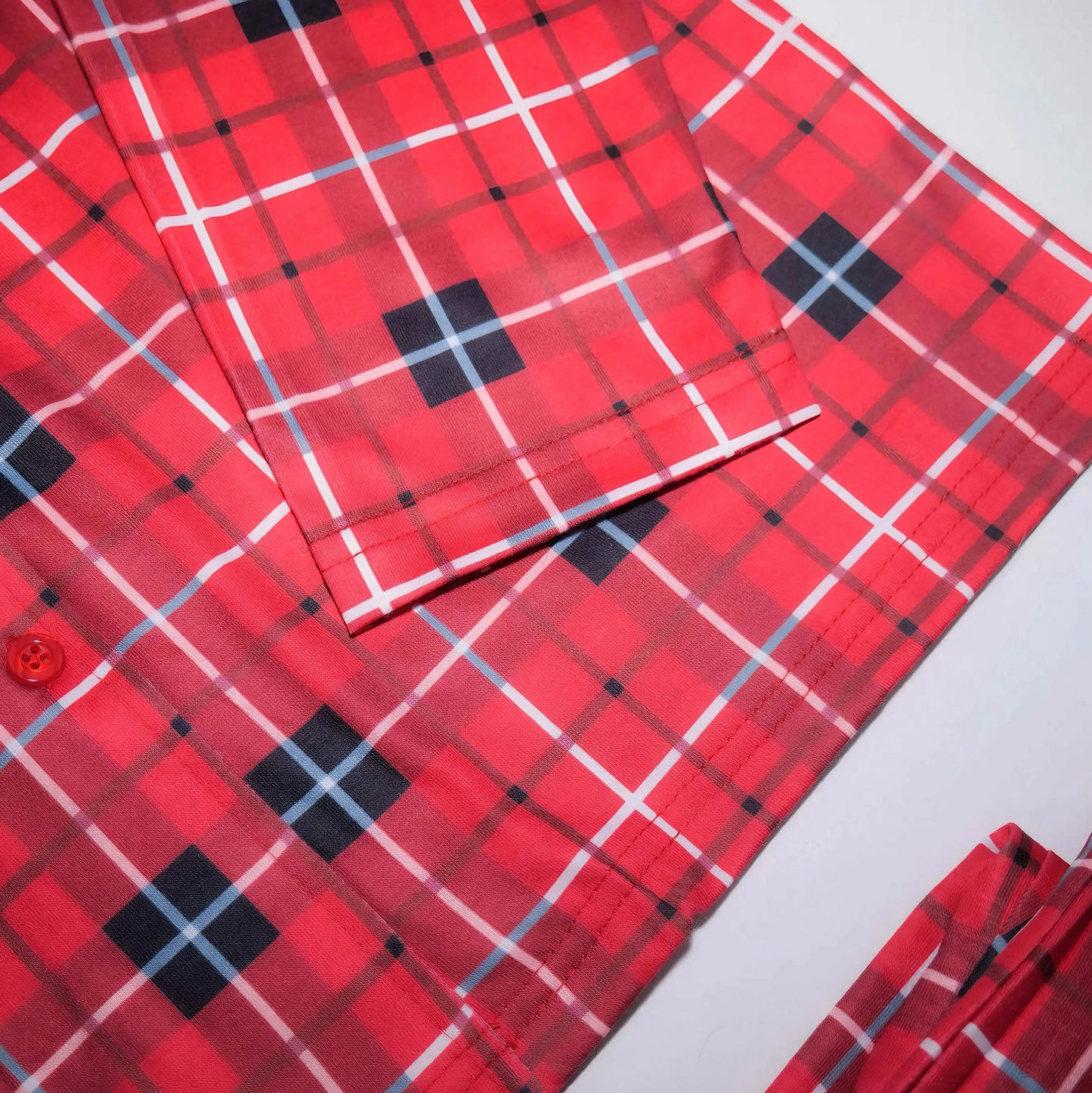 Christmas Pajama Set: Red checkered printed shirt + long pants 2-piece set, baby and dog jumpsuit for Christmas