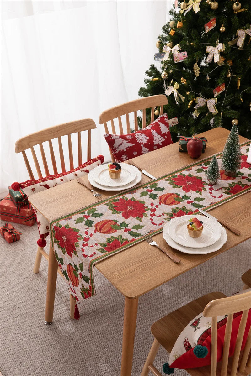 Christmas Table Runner Soft Durable Seasonal Winter Xmas Holiday Kitchen Dining Table Decoration for Indoor Outdoor Home Party