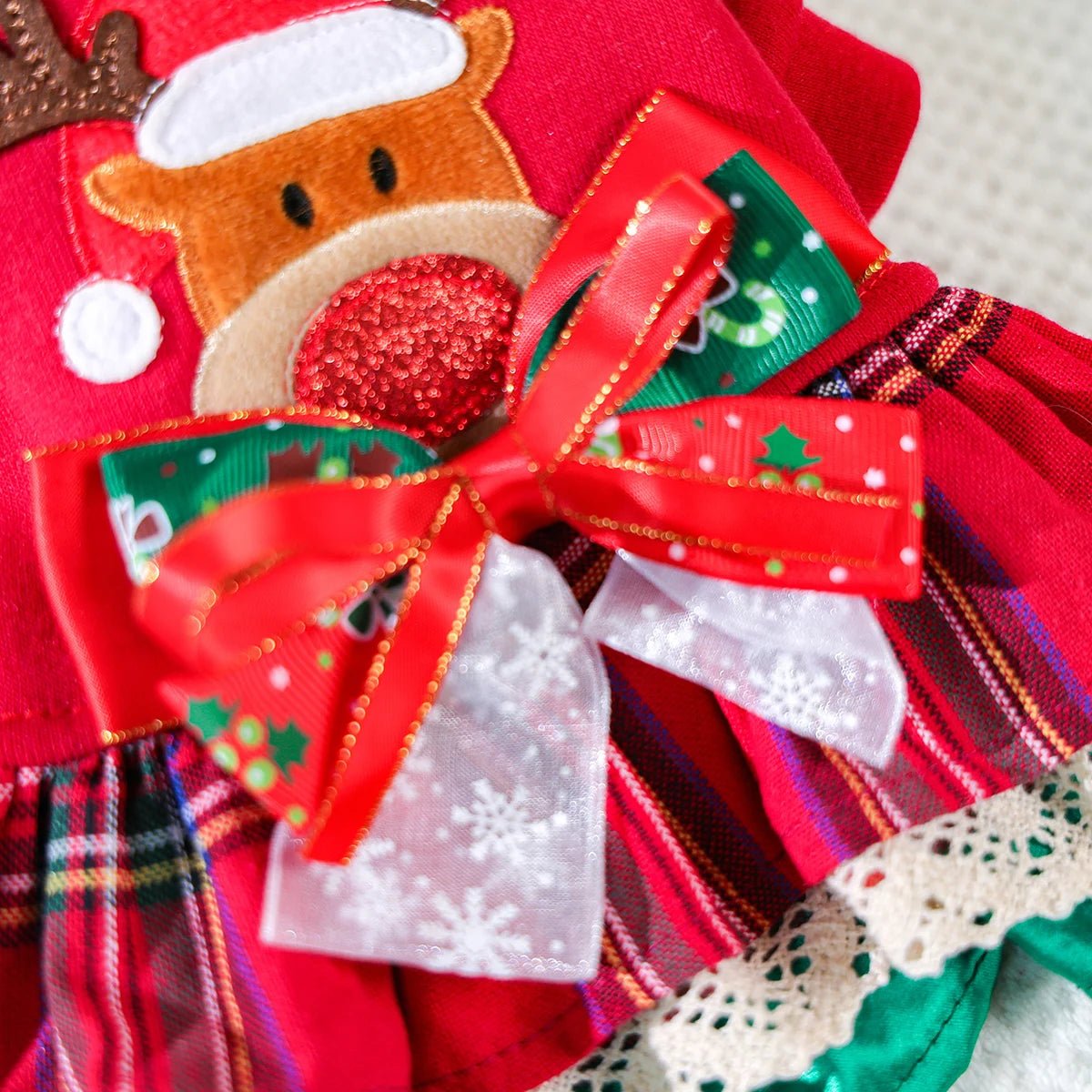 Pet Clothes Snowflake Elk Christmas Dress Red Winter Thickened Clothing Christmas Costume with Bow Decoration