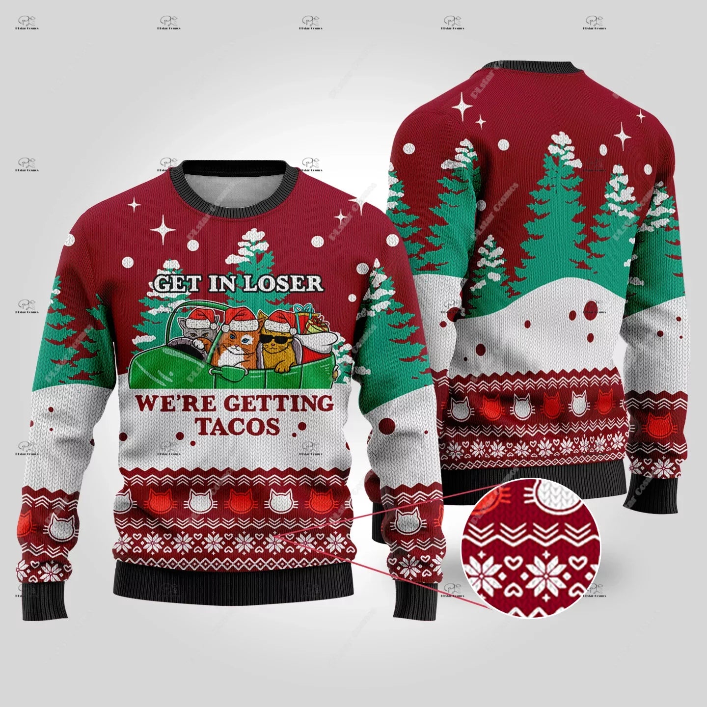 Christmas Santa Claus Pet Cat Knitted Ugly Sweater Graffiti Retro Vintage 3DPrint Pullover Harajuku Casual Funny Long Sleeves 12