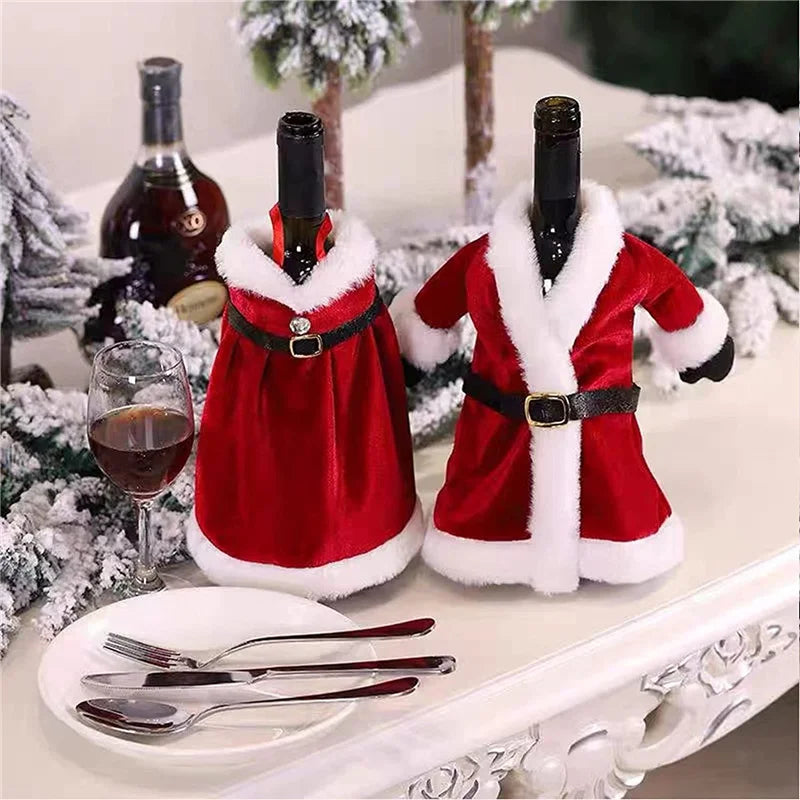 Creative Christmas Wine Bottle Decoration Set Gold Velvet Dress Sleeve Wine Bottle Bag Sleeve Christmas Table Decoration