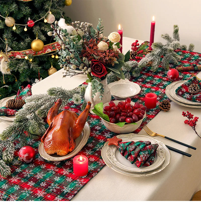 Christmas Table Decoration Runner Christmas Red Green Snowflake Checkered Table Runners Kitchen Living Room Dining Room Decor