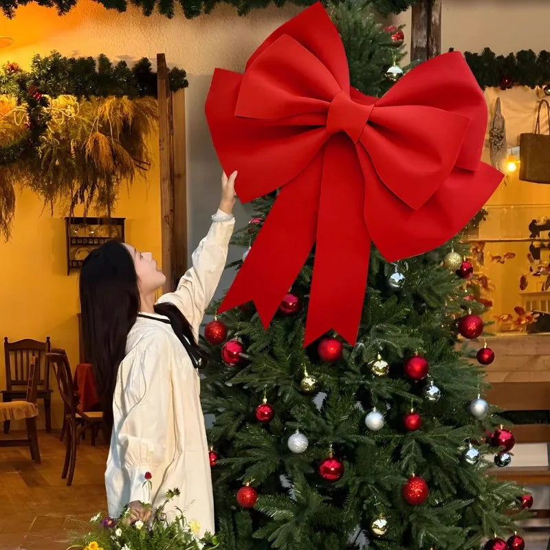 Pink/Red Christmas Bows Outdoor Decorations Large Christmas Tree Top Bow Velvet Wreath Birthday Christmas Front Door Decoration