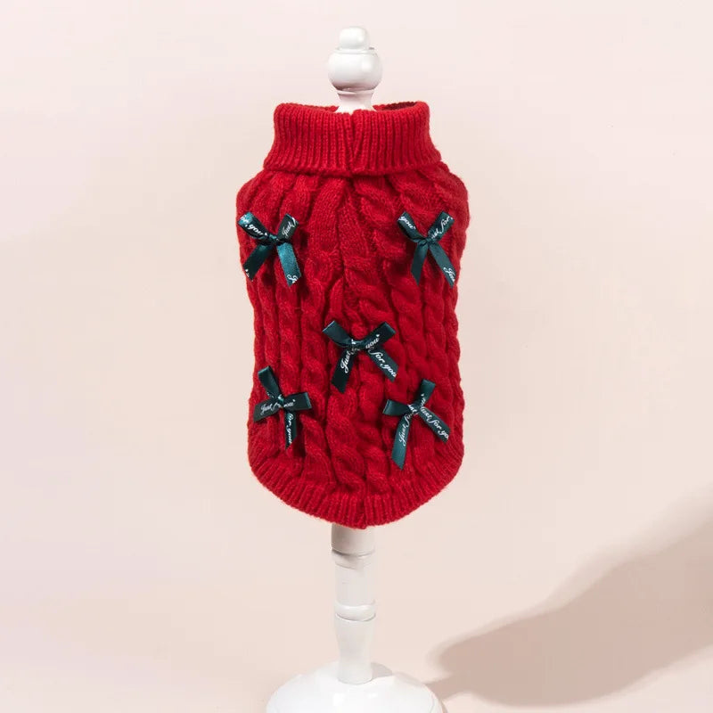 2025 New Pet Christmas Sweater Bowknot Princess Sweater For Cats Dogs Warm Winter Fall Apparel For Small Medium Pets