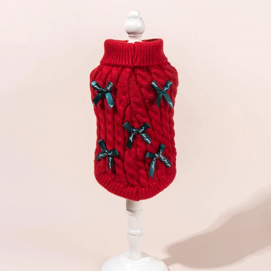 2025 New Pet Christmas Sweater Bowknot Princess Sweater For Cats Dogs Warm Winter Fall Apparel For Small Medium Pets