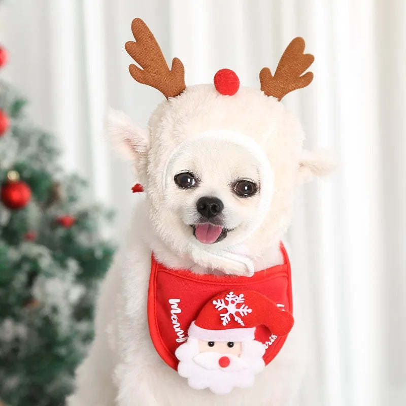 Cosplay Christmas Pet Hat Cute Cartoon Antlers Saliva Towel for Dog Cat Up Supplies Scarf Elk Gift Winter Clothes Pet Accessory