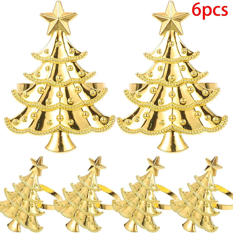 6 Pcs Christmas Home Kitchen Dinner Table Decoration New Year Party Supplies Christmas Napkin Rings Xmas Tree Ornaments