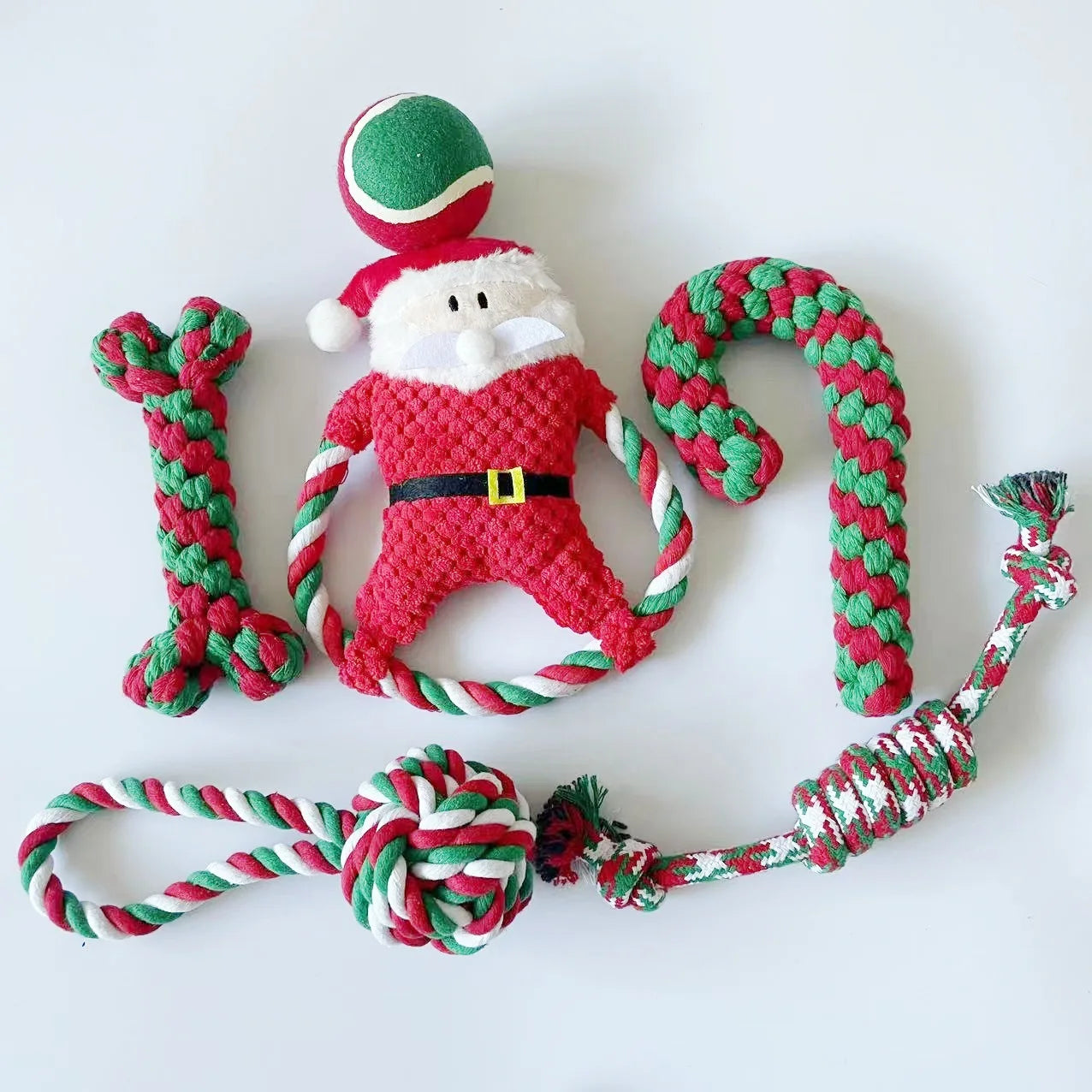 Christmas Dog Toy Pet Cotton Rope Knot Interactive Dog Toys Ball for Puppy Chihuahua Large Dogs Toothbrush Chew Dog Accessories