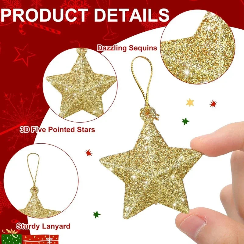 5CM Christmas Decorations ﻿Christmas Tree Hanging Pendant  For Home Navidad New Year Party Gift Gold Glitter Star Ornaments
