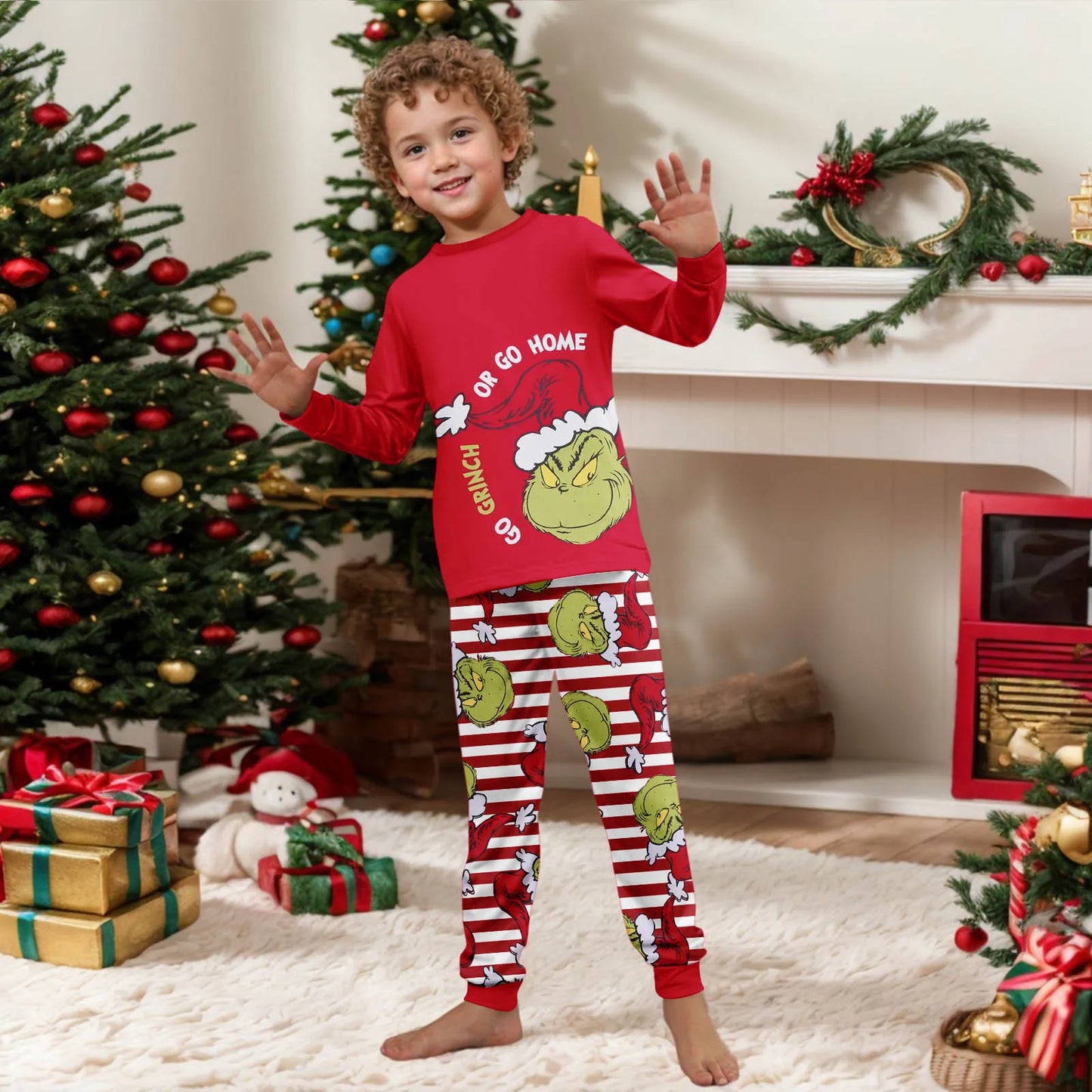 Christmas Print Cute Family Set Pajamas, Home Clothes, Family Set Long Sleeve Top Pants Set