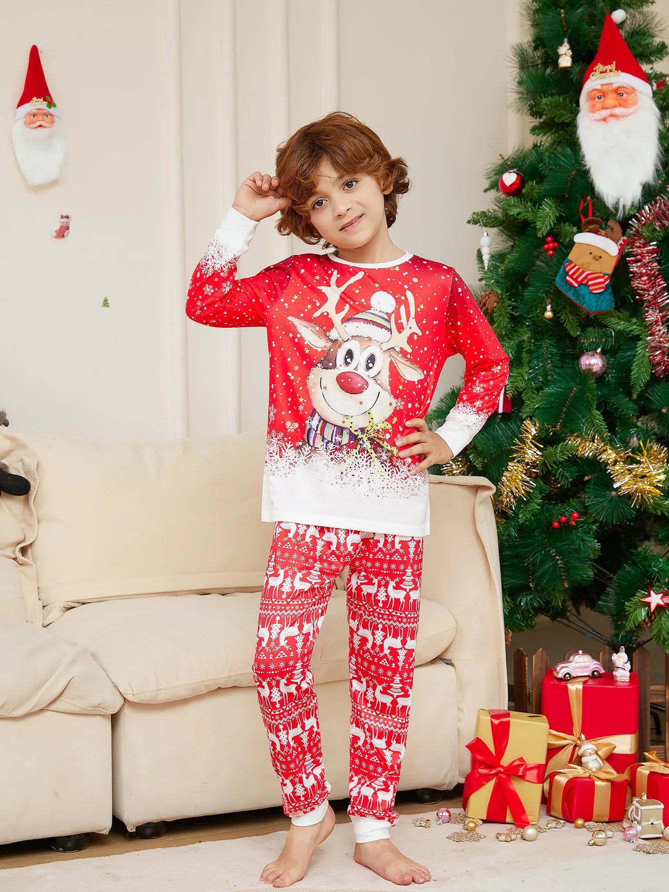 Christmas Family Pajamas – Reindeer Print Matching Nightwear for Adults & Kids
